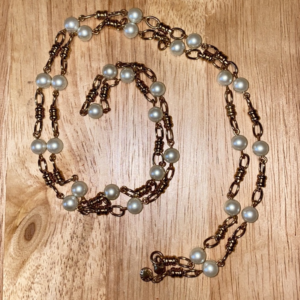 J. Crew Long Faux Pearl and Gold Chain Necklace